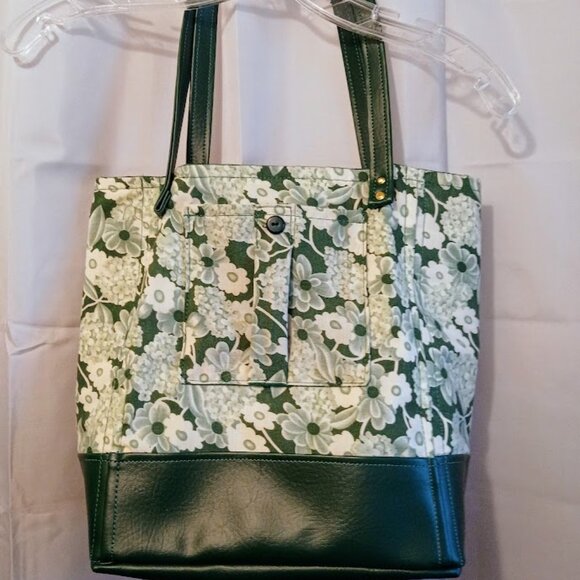 New Fall Floral Tote Shopper shoulder Bag Green White Double handle Carryall - Picture 8 of 12